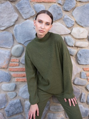 Woman Khaki Lycra Half Turtleneck Tight Set Woman Khaki Lycra Half Turtleneck Tight Set
