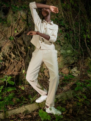 Woman Beige Linen Double Leg Pant Set Woman Beige Linen Double Leg Pant Set