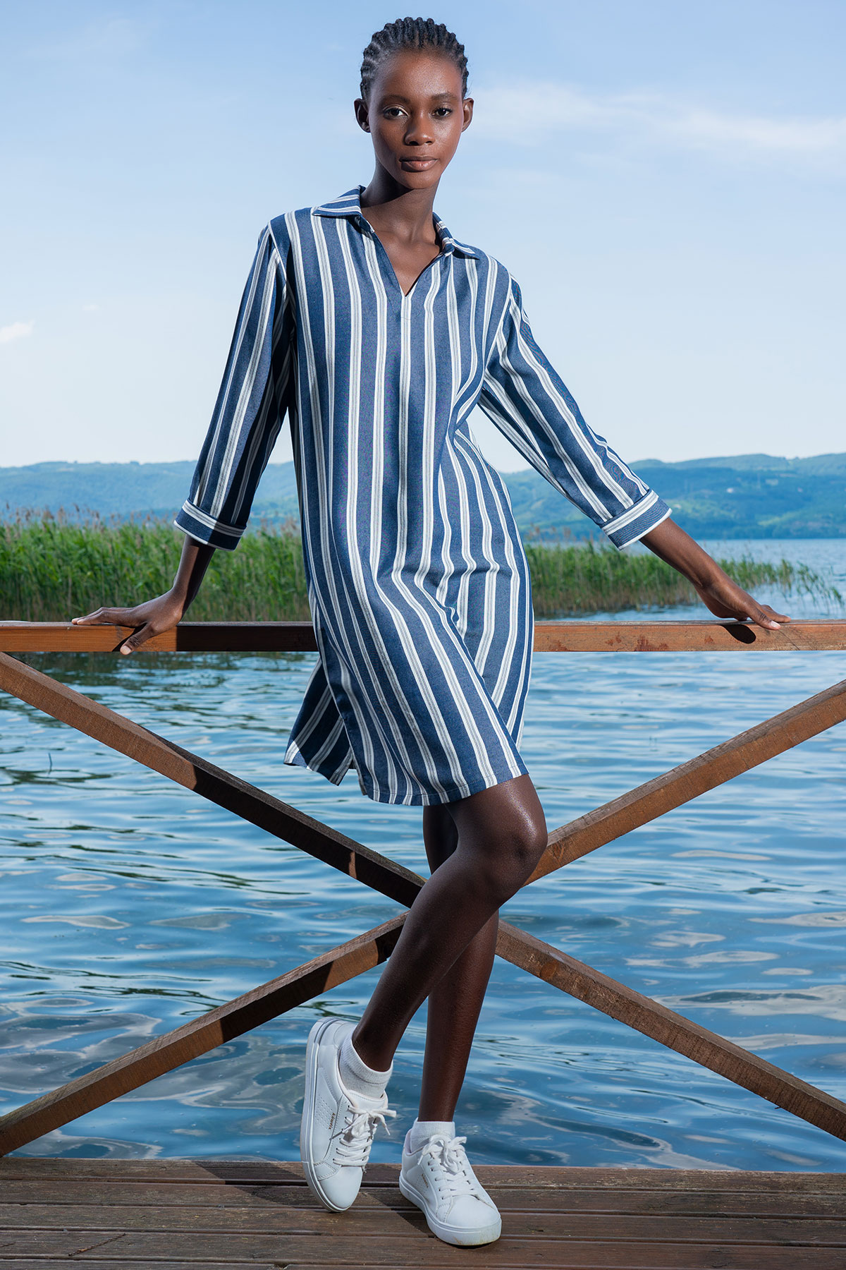 Woman Feda Cotton Viscon Linen Shirt Dress Woman Feda Cotton Viscon Linen Shirt Dress
