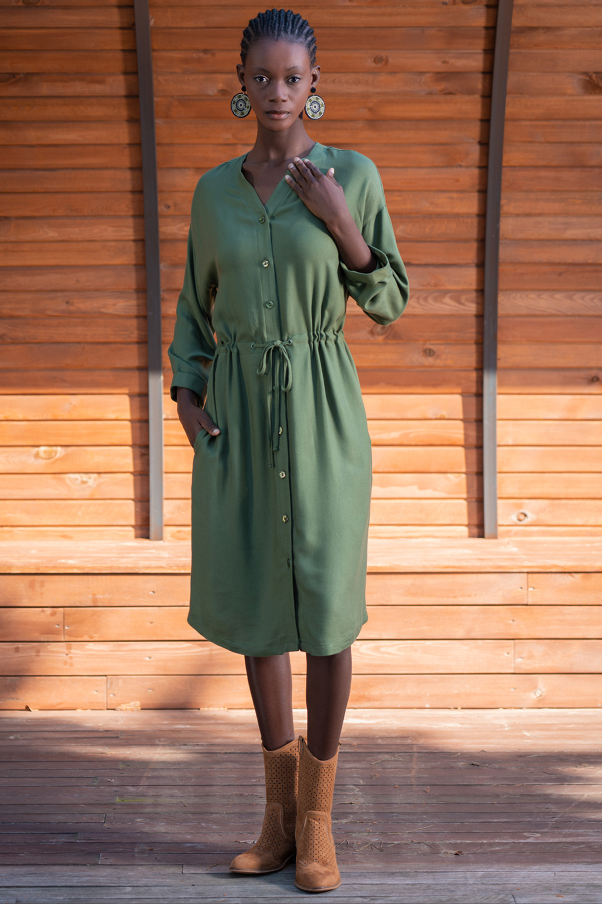 Woman Walen Viscon V Neck Dress Woman Walen Viscon V Neck Dress