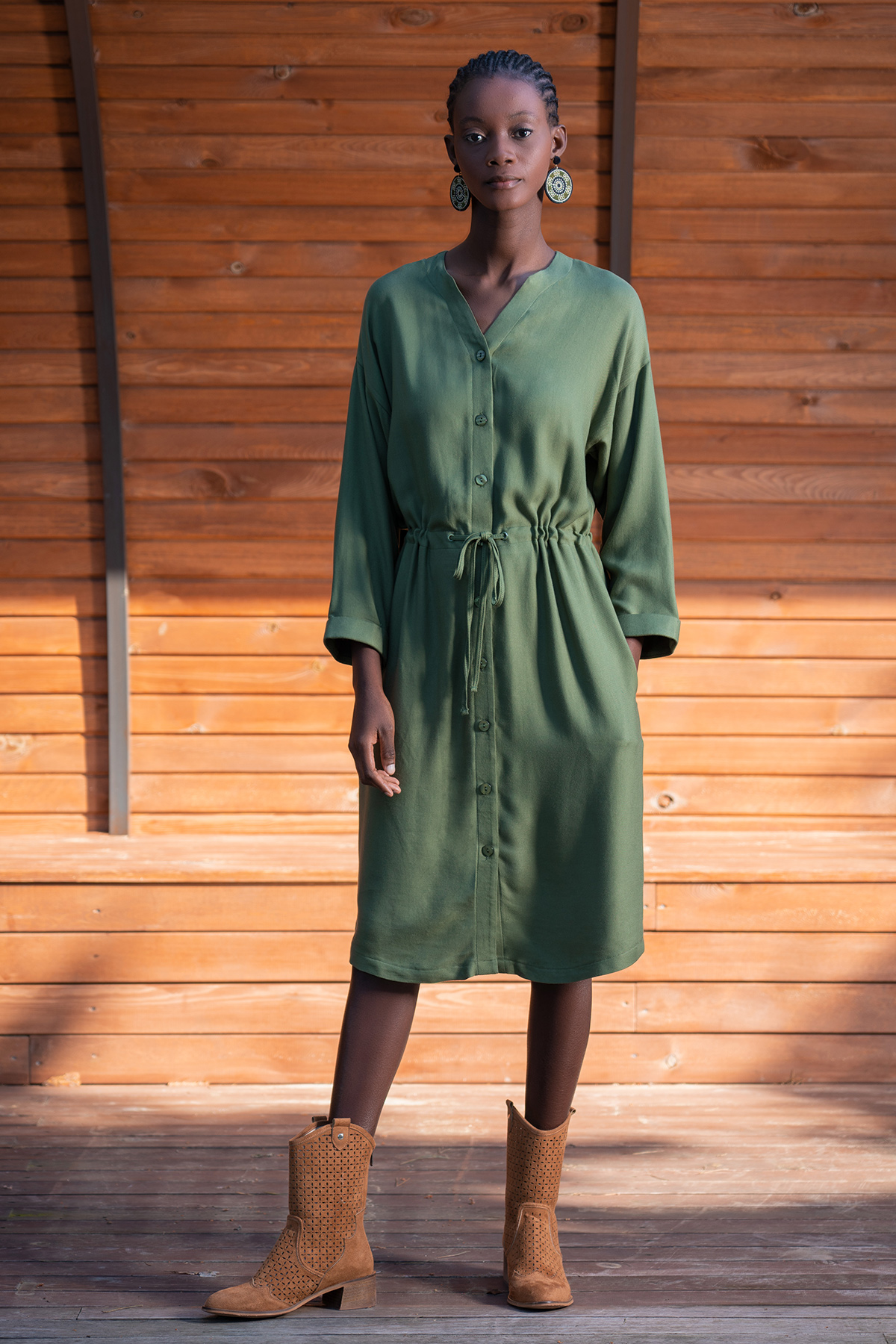Woman Walen Viscon V Neck Dress Woman Walen Viscon V Neck Dress