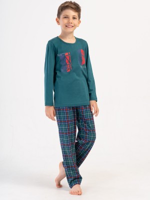 Kids' Boy Plaid Supreme O Neck Long Sleeve Pyjama Set Kids' Boy Plaid Supreme O Neck Long Sleeve Pyjama Set