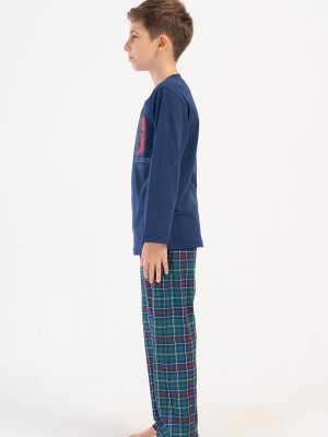 Kids' Boy Plaid Supreme O Neck Long Sleeve Pyjama Set Kids' Boy Plaid Supreme O Neck Long Sleeve Pyjama Set