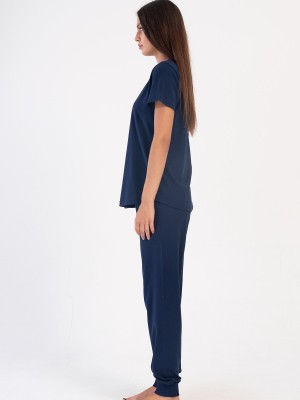 Woman Supreme Navy Blue Short Sleeve Pyjama Set Woman Supreme Navy Blue Short Sleeve Pyjama Set