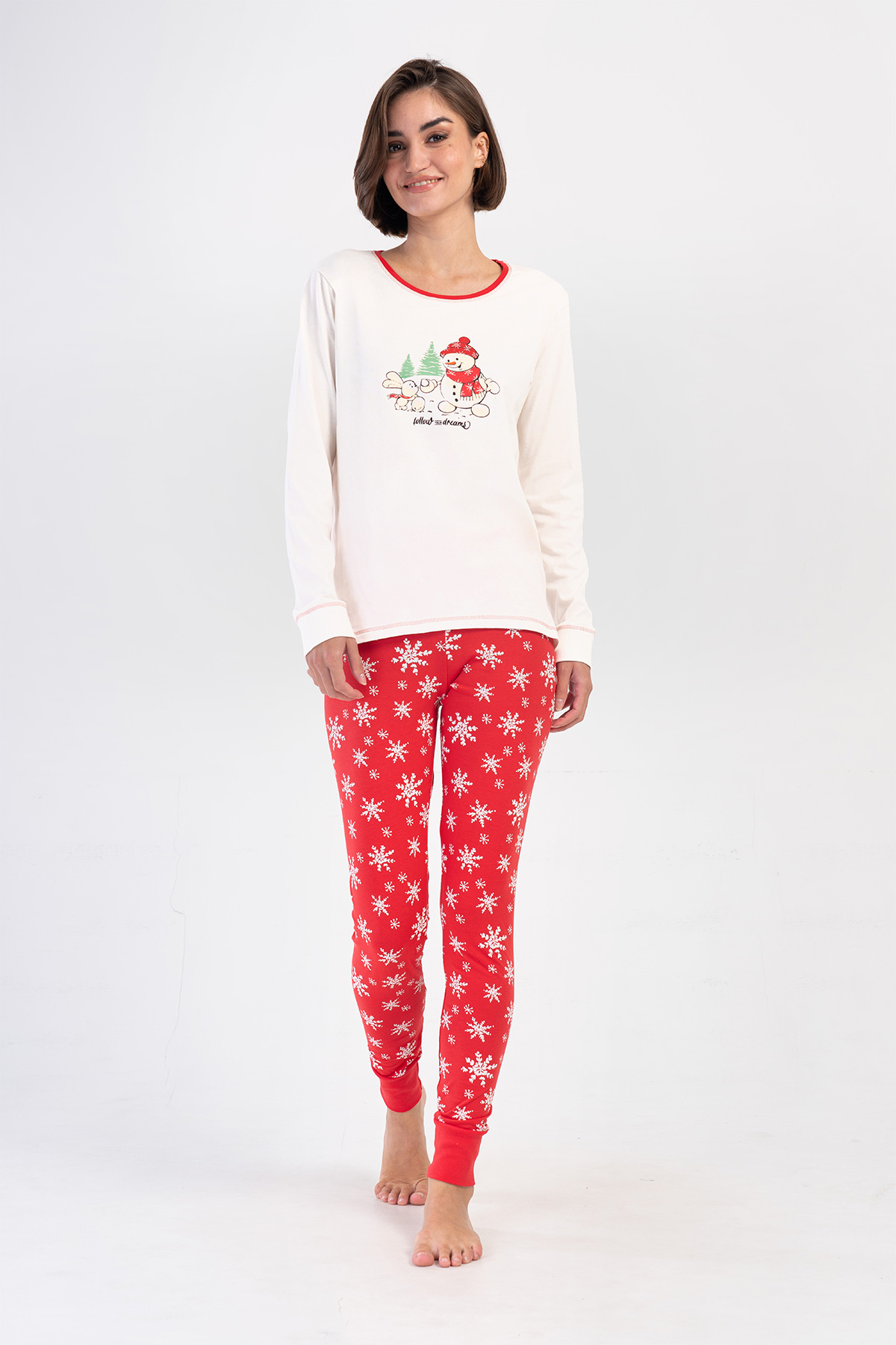 Woman Lycra Supreme Christmas Theme O Neck Long Sleeve Tight Pyjama Set Woman Lycra Supreme Christmas Theme O Neck Long Sleeve Tight Pyjama Set