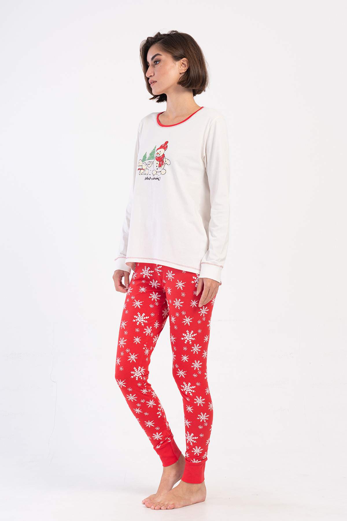 Woman Lycra Supreme Christmas Theme O Neck Long Sleeve Tight Pyjama Set Woman Lycra Supreme Christmas Theme O Neck Long Sleeve Tight Pyjama Set