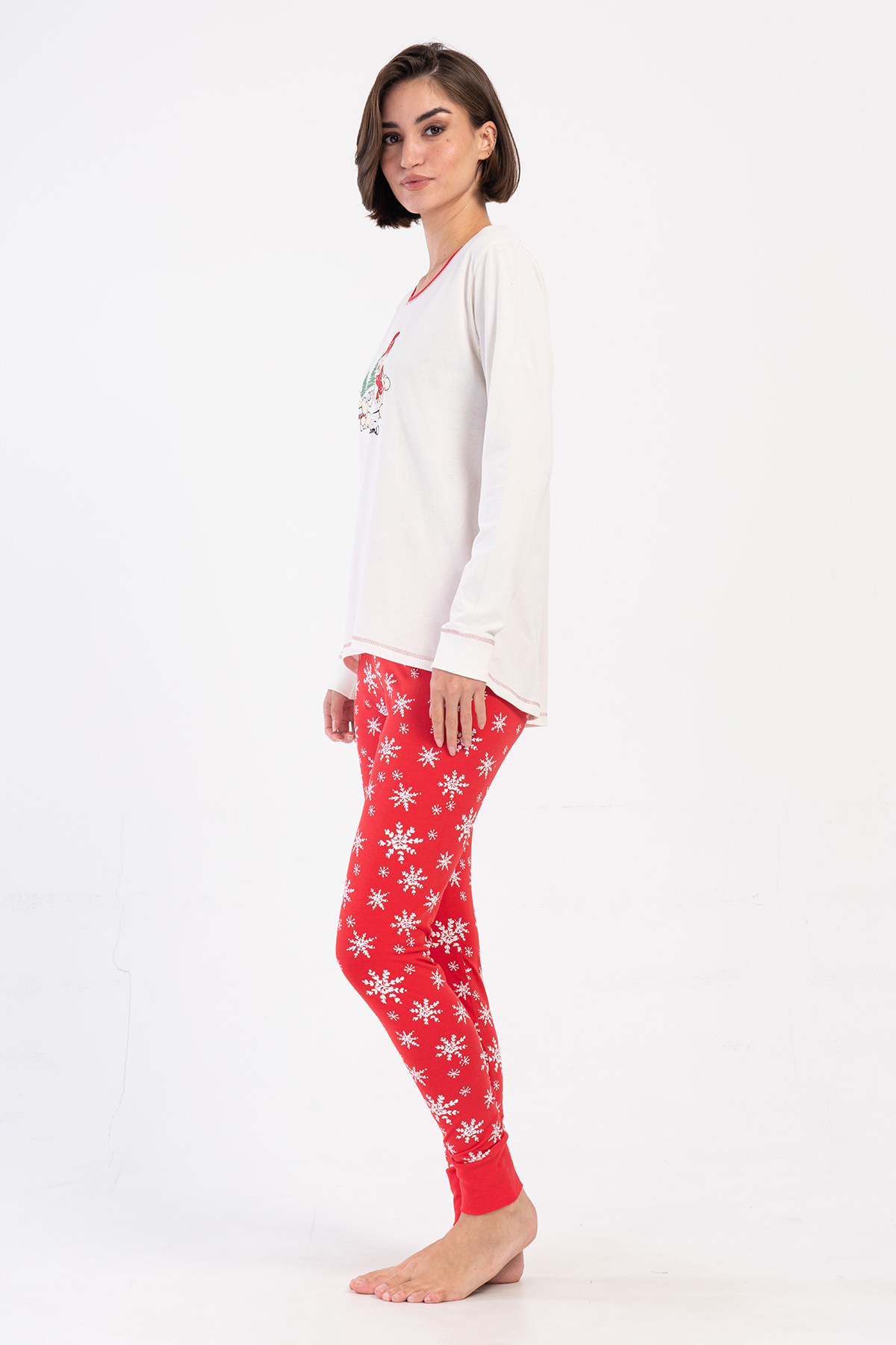 Woman Lycra Supreme Christmas Theme O Neck Long Sleeve Tight Pyjama Set Woman Lycra Supreme Christmas Theme O Neck Long Sleeve Tight Pyjama Set