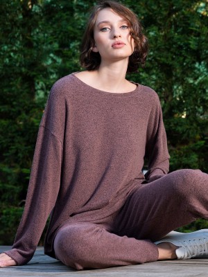 Woman Brown Polyviscon Pant Set Woman Brown Polyviscon Pant Set