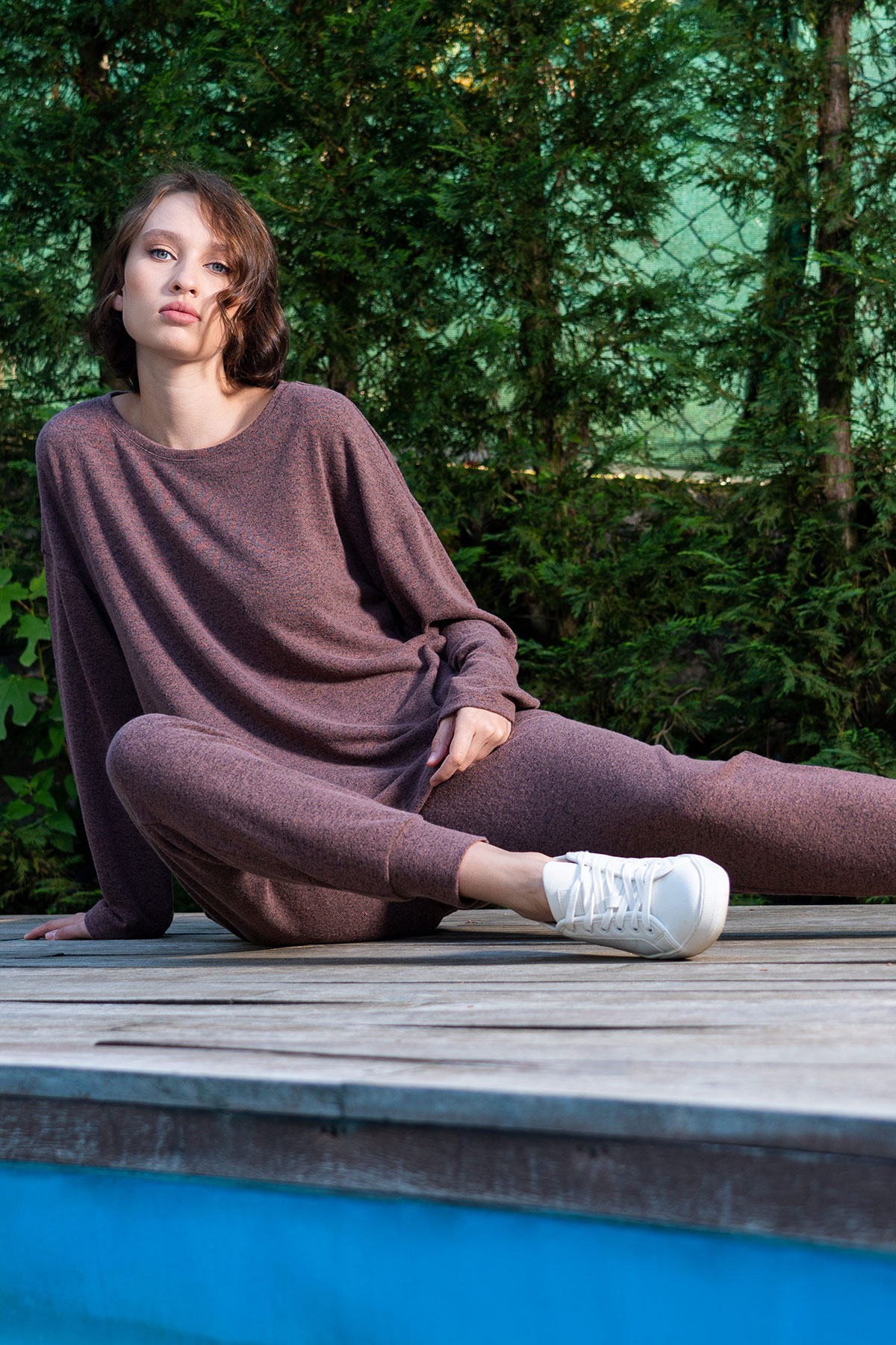 Woman Brown Polyviscon Pant Set Woman Brown Polyviscon Pant Set