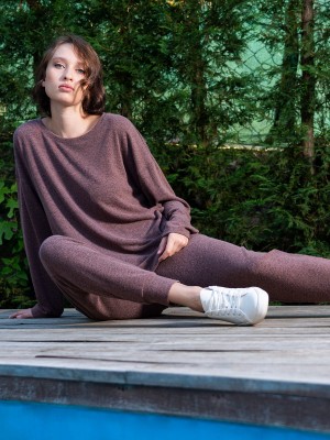 Woman Brown Polyviscon Pant Set Woman Brown Polyviscon Pant Set