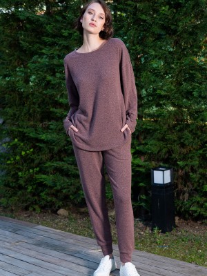 Woman Brown Polyviscon Pant Set Woman Brown Polyviscon Pant Set