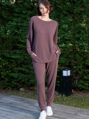 Woman Brown Polyviscon Pant Set Woman Brown Polyviscon Pant Set