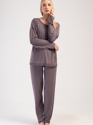 Woman Fume Lycra Viscon Lace Detail V Back Side Pyjama Set Woman Fume Lycra Viscon Lace Detail V Back Side Pyjama Set