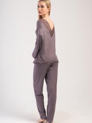 Woman Fume Lycra Viscon Lace Detail V Back Side Pyjama Set Woman Fume Lycra Viscon Lace Detail V Back Side Pyjama Set