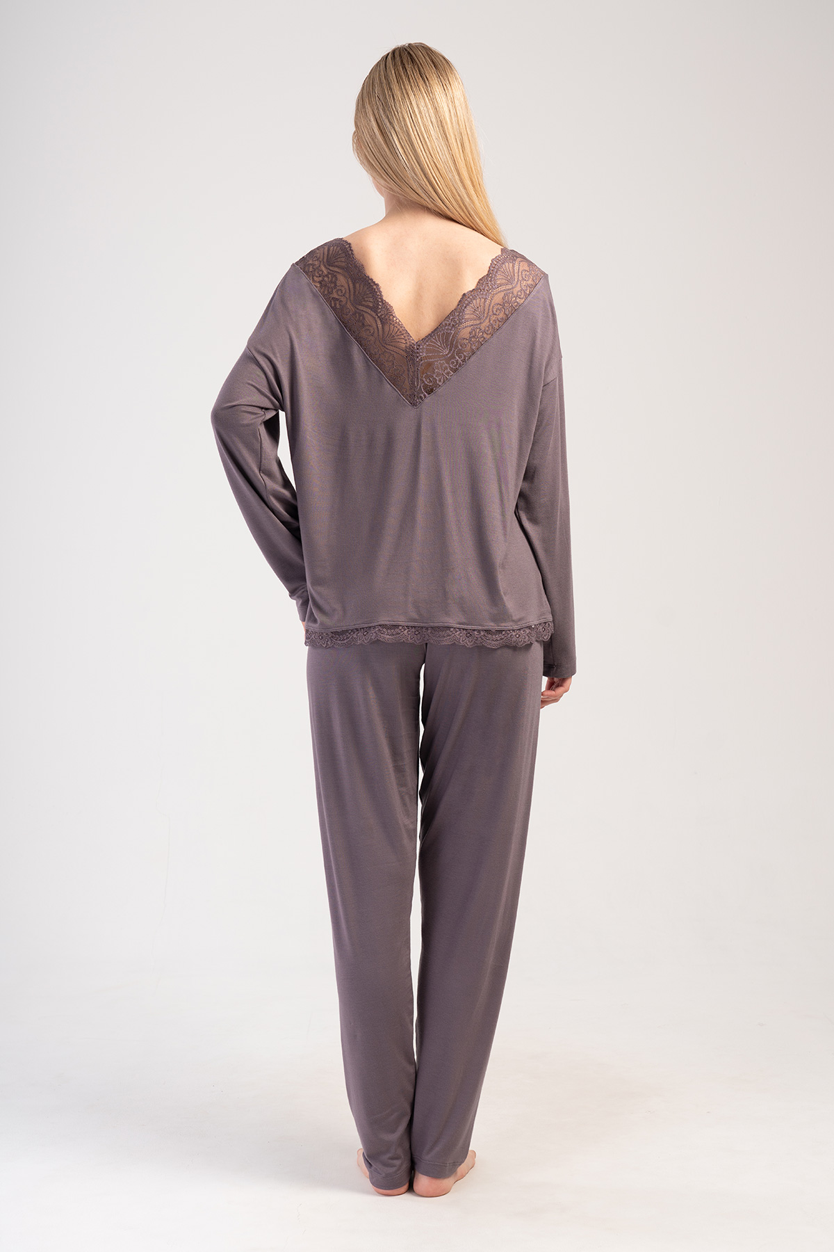 Woman Fume Lycra Viscon Lace Detail V Back Side Pyjama Set Woman Fume Lycra Viscon Lace Detail V Back Side Pyjama Set