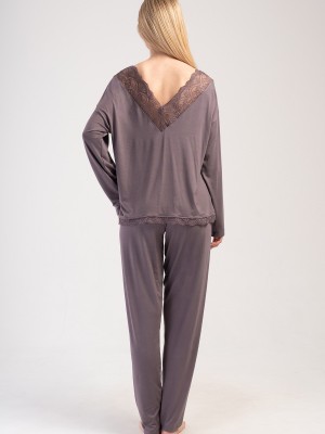 Woman Fume Lycra Viscon Lace Detail V Back Side Pyjama Set Woman Fume Lycra Viscon Lace Detail V Back Side Pyjama Set