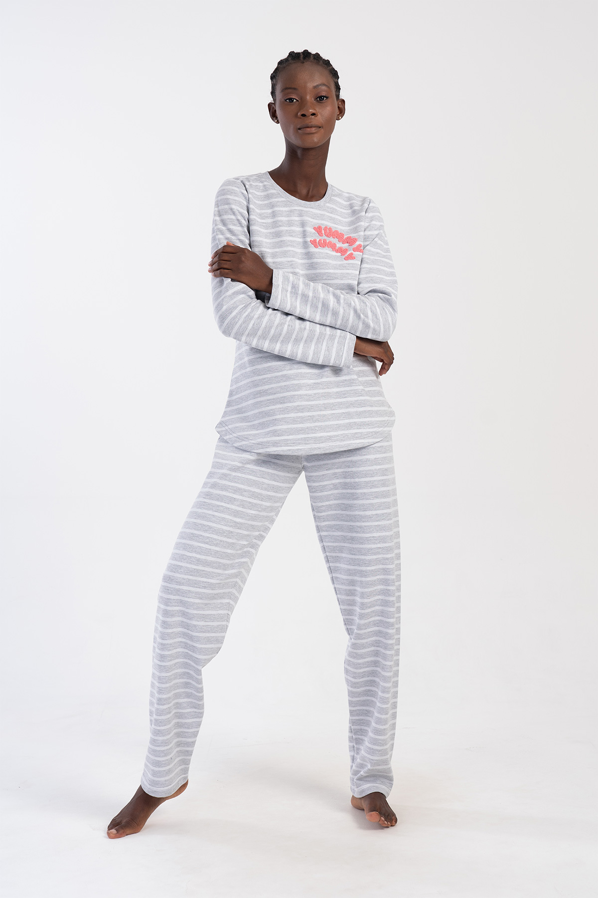 Woman Two Yarn Pine Big Size O Neck Long Sleeve Pyjama Set Woman Two Yarn Pine Big Size O Neck Long Sleeve Pyjama Set