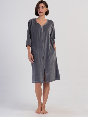 Woman Velvet Zipper Detail Poor Sleevee Home Dress Woman Velvet Zipper Detail Poor Sleevee Home Dress