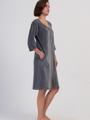 Woman Velvet Zipper Detail Poor Sleevee Home Dress Woman Velvet Zipper Detail Poor Sleevee Home Dress