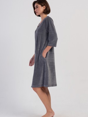 Woman Velvet Zipper Detail Poor Sleevee Home Dress Woman Velvet Zipper Detail Poor Sleevee Home Dress