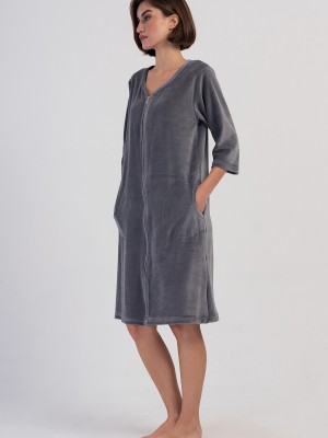 Woman Velvet Zipper Detail Poor Sleevee Home Dress Woman Velvet Zipper Detail Poor Sleevee Home Dress