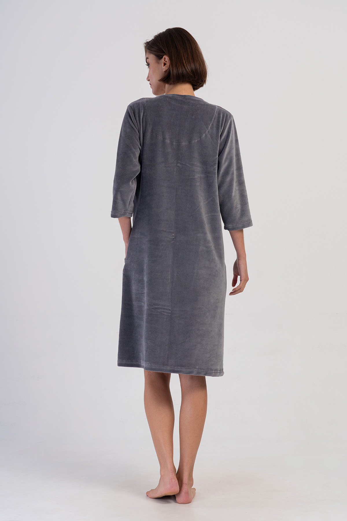 Woman Velvet Zipper Detail Poor Sleevee Home Dress Woman Velvet Zipper Detail Poor Sleevee Home Dress