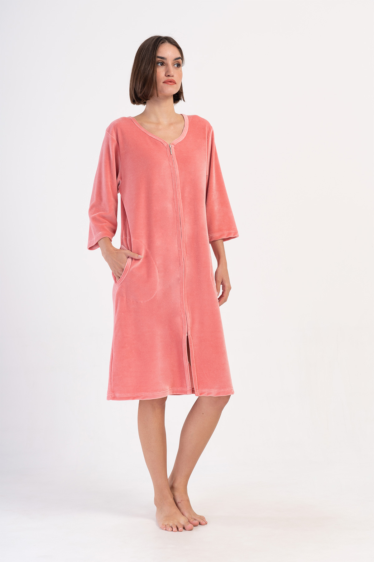 Woman Pink Velvet Big Size Home Dress Woman Pink Velvet Big Size Home Dress