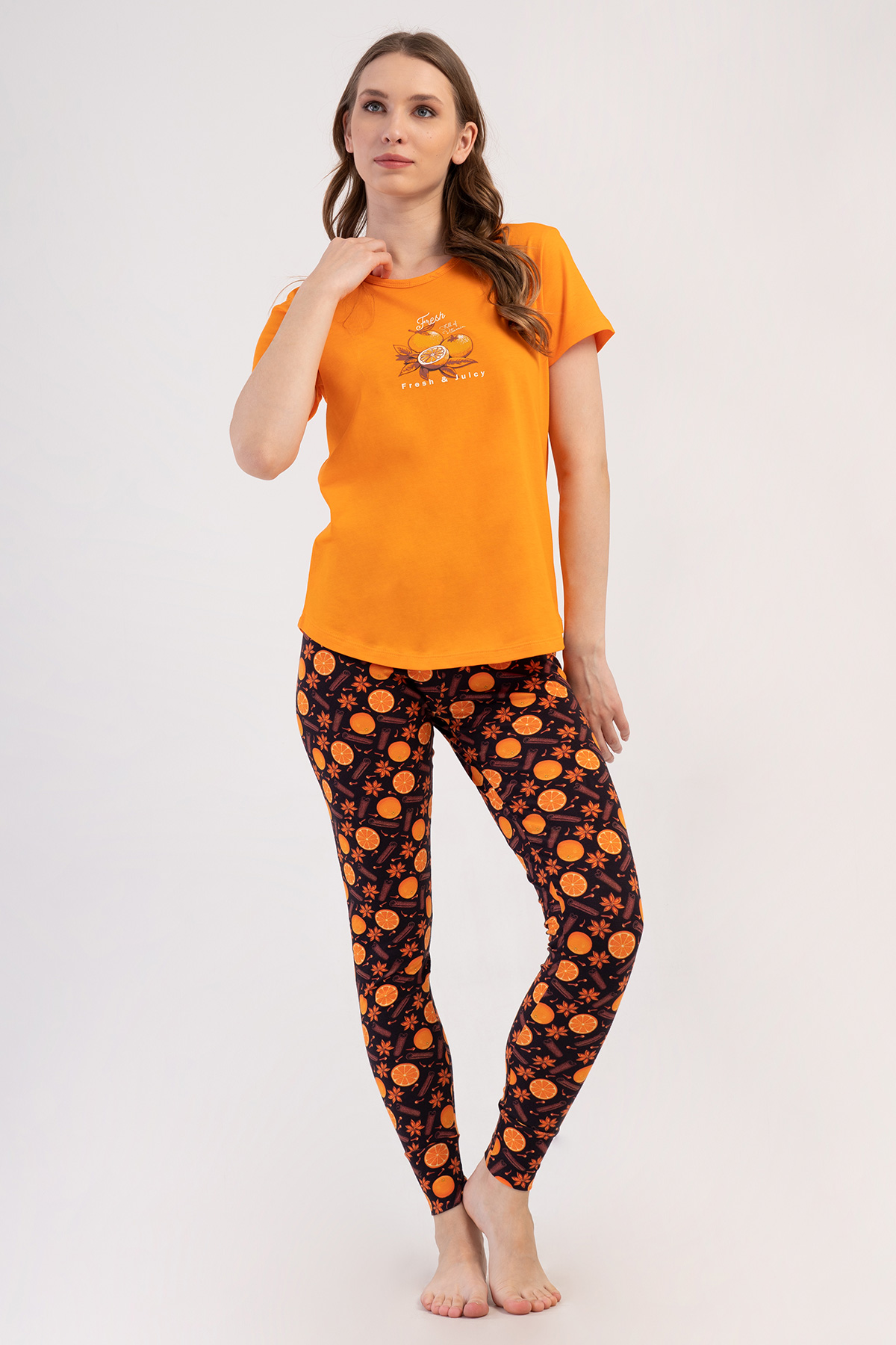 Woman Lycra Supreme Orangey Pyjama Set Woman Lycra Supreme Orangey Pyjama Set