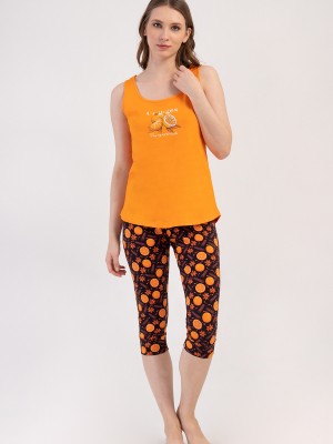 Woman Lycra Supreme Orangey Capri Set Woman Lycra Supreme Orangey Capri Set