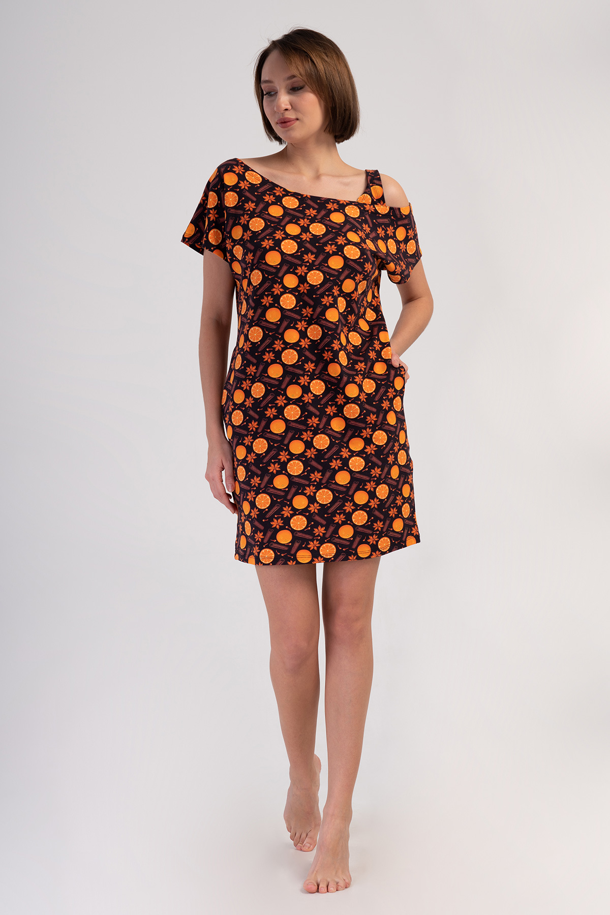 Woman Lycra Supreme Wide Collar Orangey Tunic Woman Lycra Supreme Wide Collar Orangey Tunic