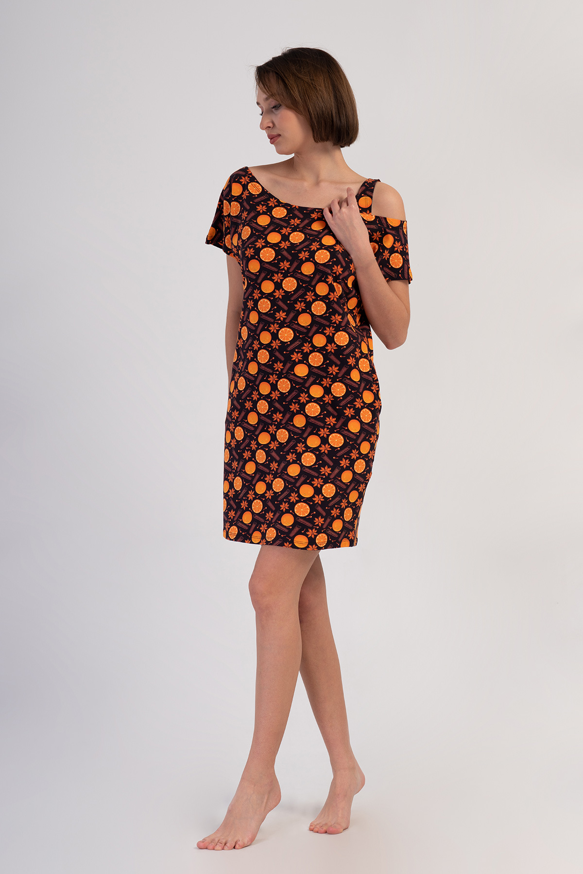 Woman Lycra Supreme Wide Collar Orangey Tunic Woman Lycra Supreme Wide Collar Orangey Tunic