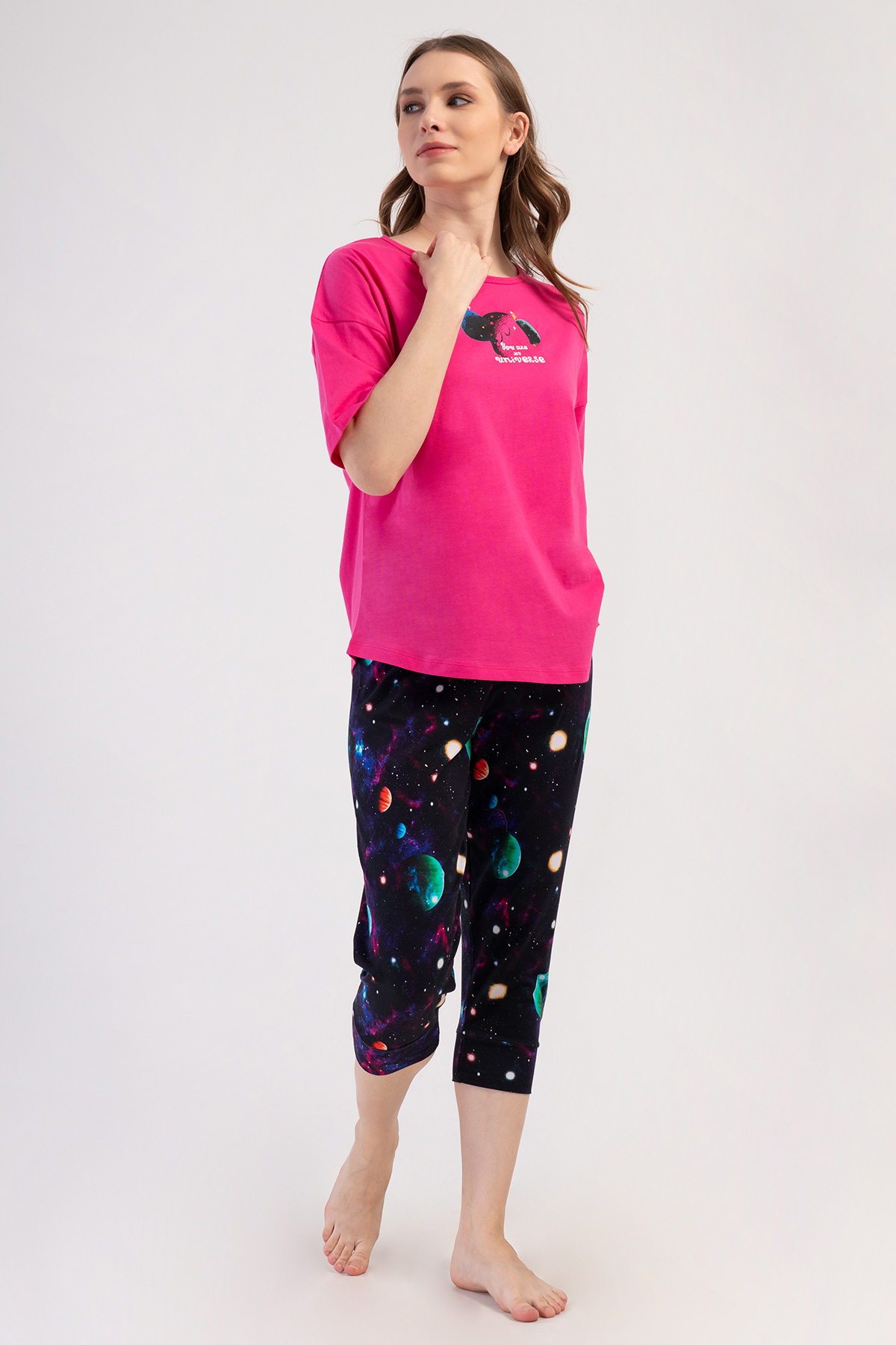 Woman Lycra Supreme Big Size Galaxy Capri Set Woman Lycra Supreme Big Size Galaxy Capri Set