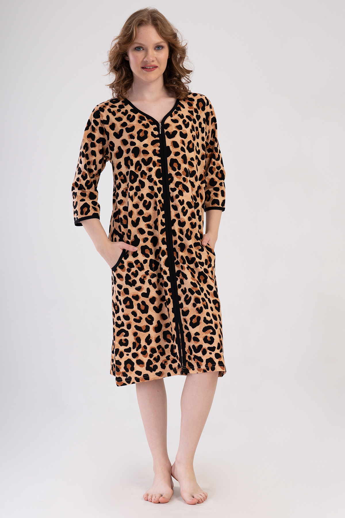 Woman Supreme Big Size Leopard Poor Sleeve Home Dress Woman Supreme Big Size Leopard Poor Sleeve Home Dress