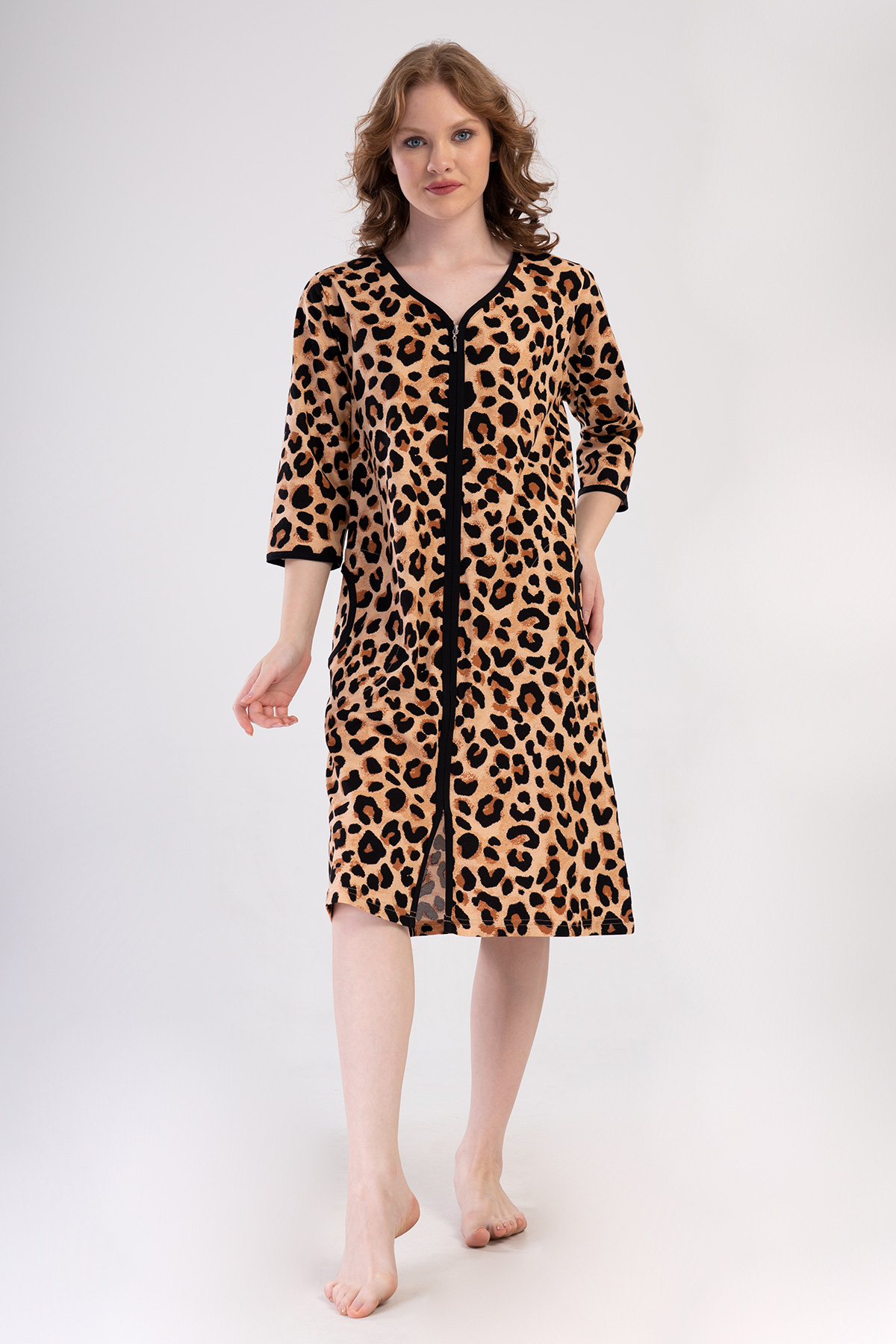 Woman Supreme Big Size Leopard Poor Sleeve Home Dress Woman Supreme Big Size Leopard Poor Sleeve Home Dress