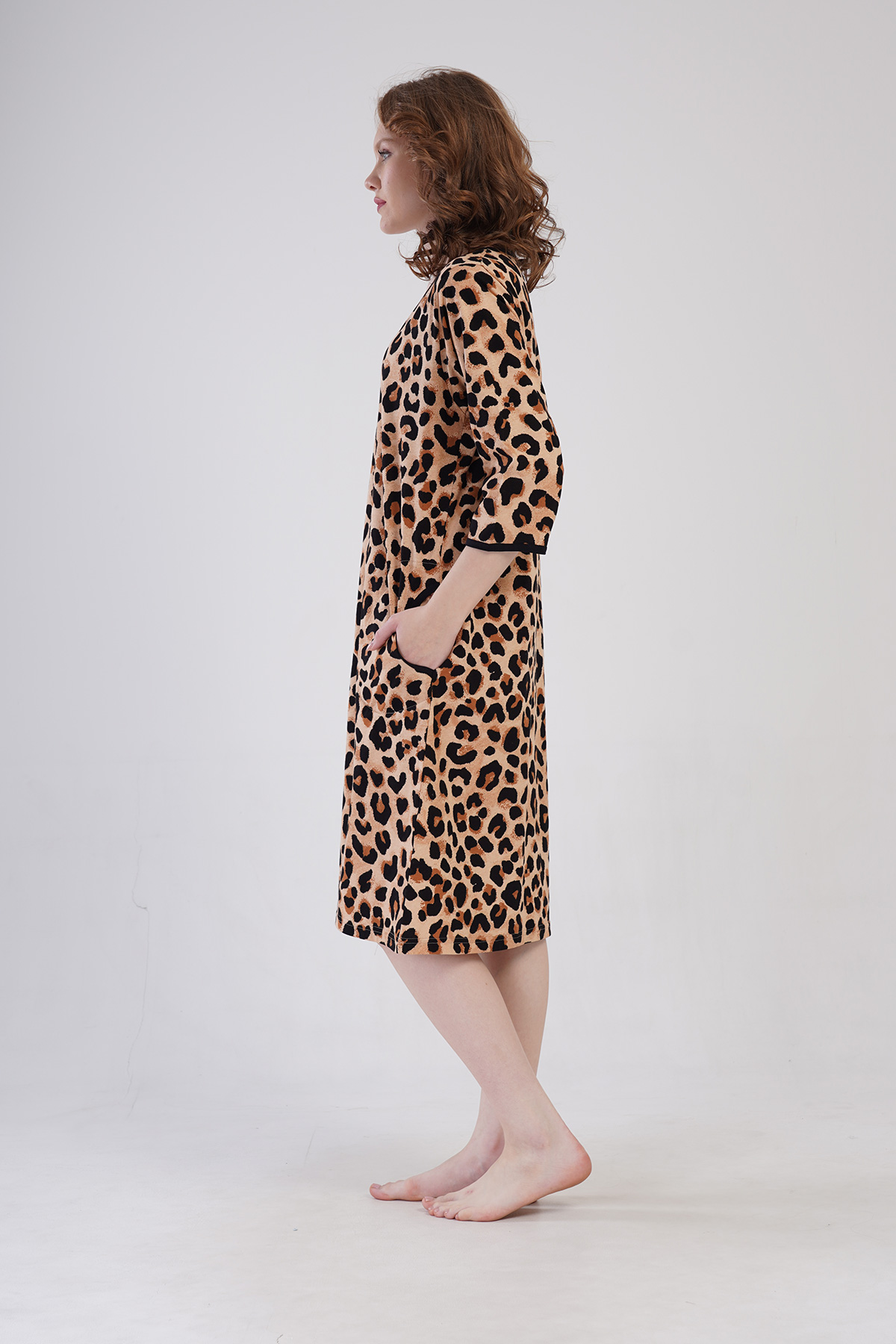 Woman Supreme Big Size Leopard Poor Sleeve Home Dress Woman Supreme Big Size Leopard Poor Sleeve Home Dress