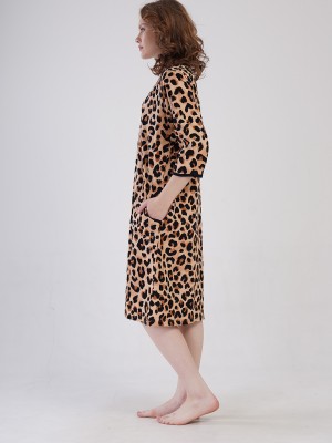 Woman Supreme Big Size Leopard Poor Sleeve Home Dress Woman Supreme Big Size Leopard Poor Sleeve Home Dress