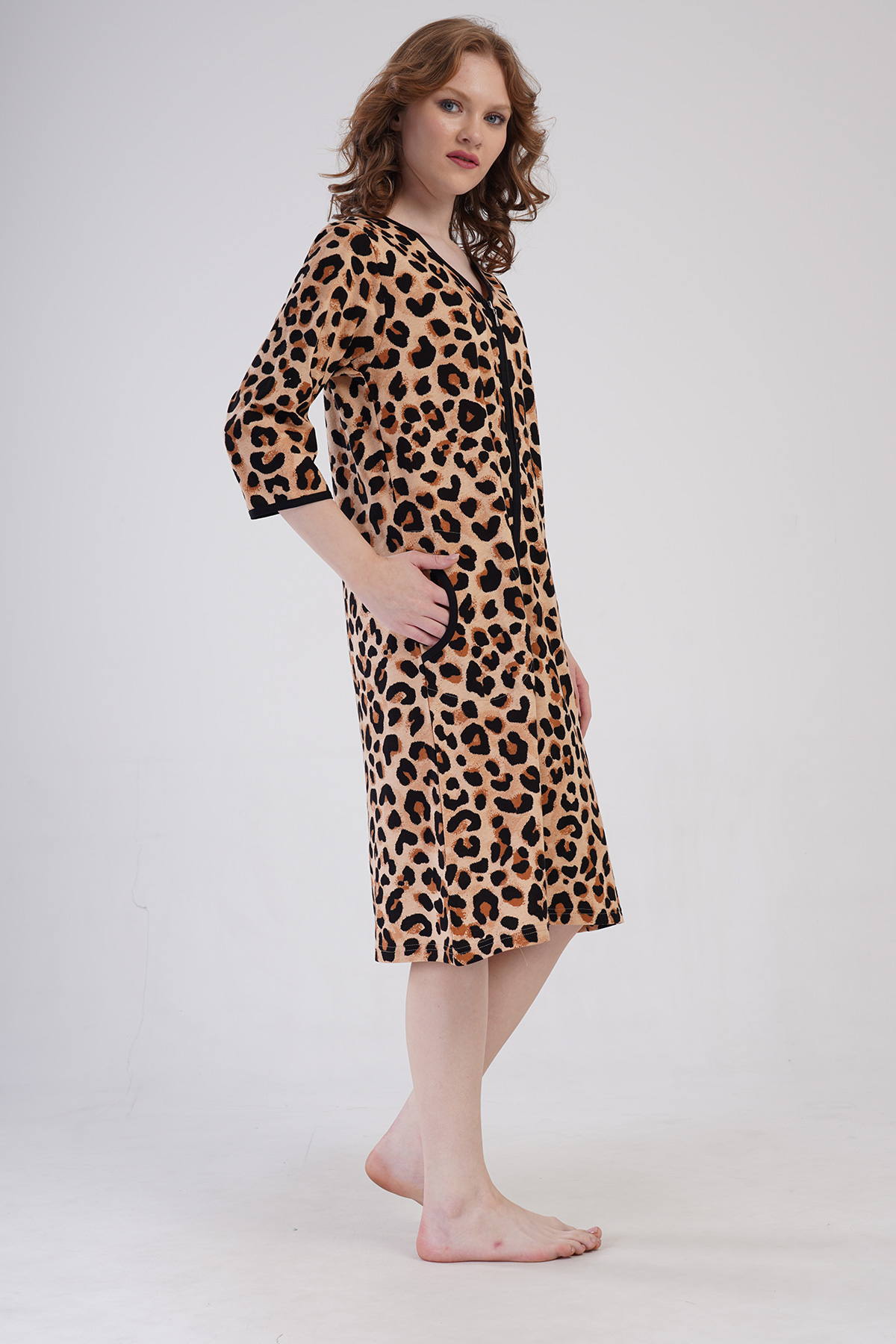 Woman Supreme Big Size Leopard Poor Sleeve Home Dress Woman Supreme Big Size Leopard Poor Sleeve Home Dress