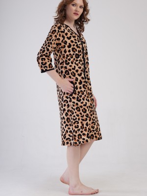 Woman Supreme Big Size Leopard Poor Sleeve Home Dress Woman Supreme Big Size Leopard Poor Sleeve Home Dress
