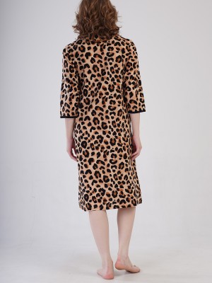 Woman Supreme Big Size Leopard Poor Sleeve Home Dress Woman Supreme Big Size Leopard Poor Sleeve Home Dress