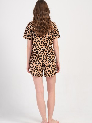 Woman Supreme Leopard Shirt Neck Short Set Woman Supreme Leopard Shirt Neck Short Set