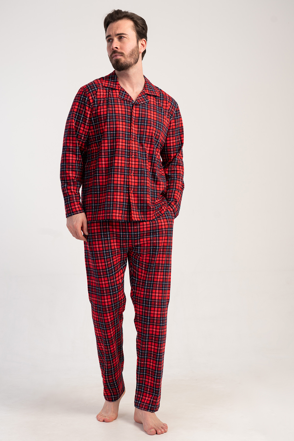 Man Supreme Buttoned Red Plaid Pyjama Set Man Supreme Buttoned Red Plaid Pyjama Set