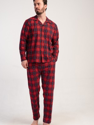 Man Supreme Buttoned Red Plaid Pyjama Set Man Supreme Buttoned Red Plaid Pyjama Set