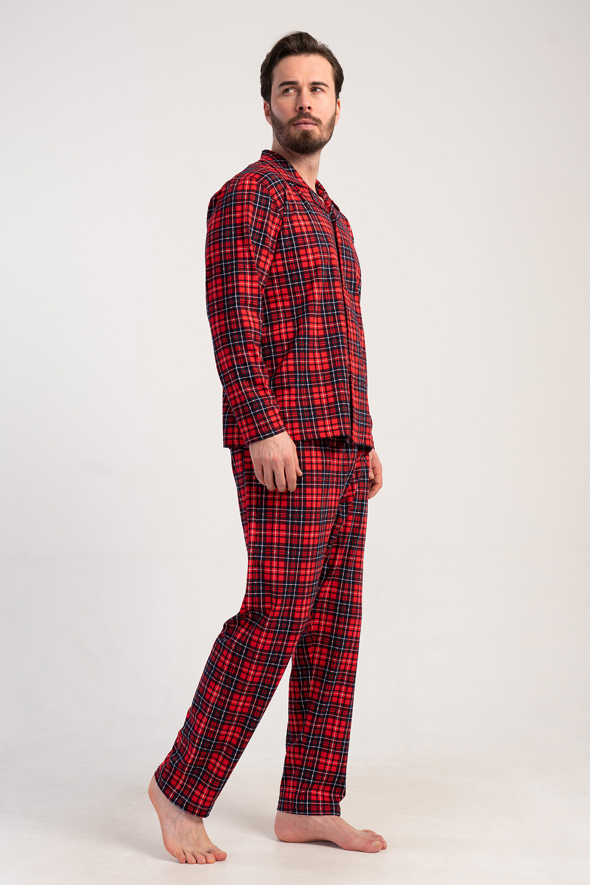 Man Supreme Buttoned Red Plaid Pyjama Set Man Supreme Buttoned Red Plaid Pyjama Set