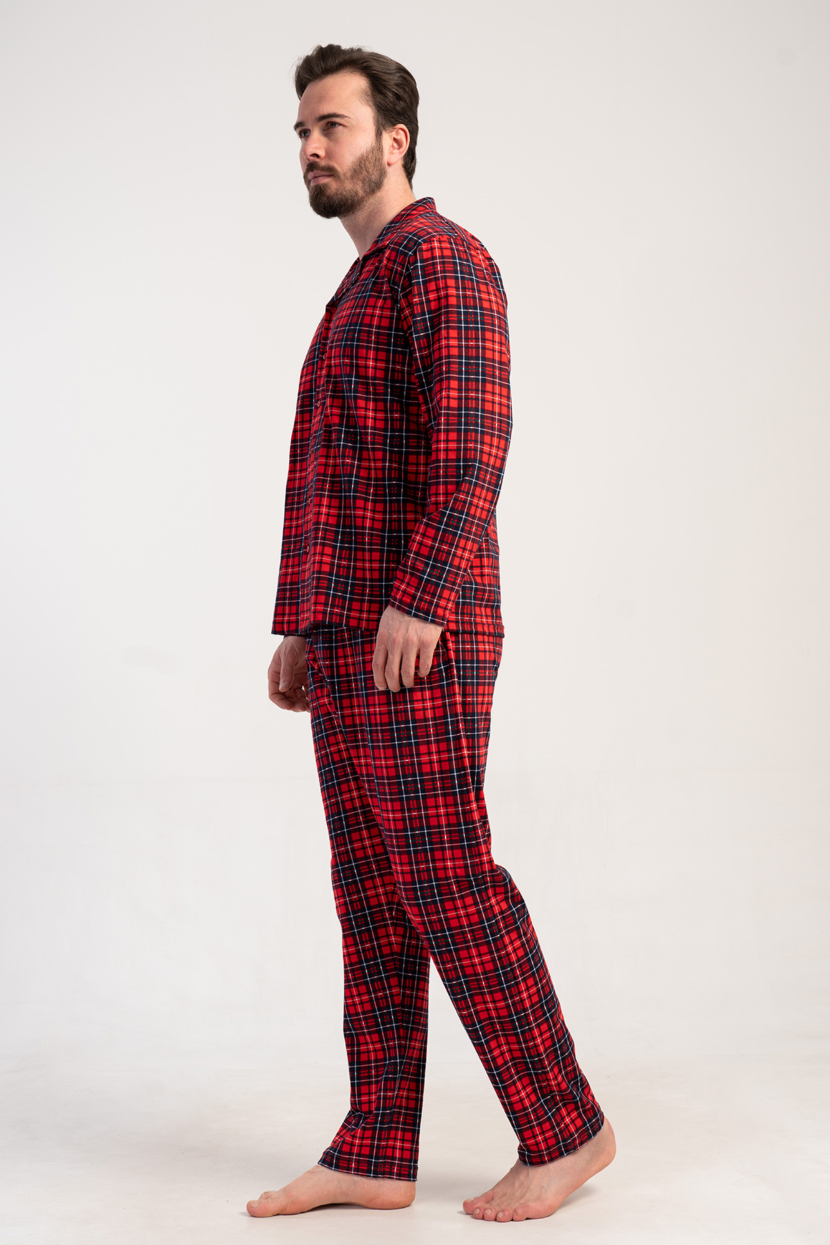 Man Supreme Buttoned Red Plaid Pyjama Set Man Supreme Buttoned Red Plaid Pyjama Set