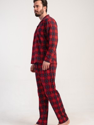 Man Supreme Buttoned Red Plaid Pyjama Set Man Supreme Buttoned Red Plaid Pyjama Set