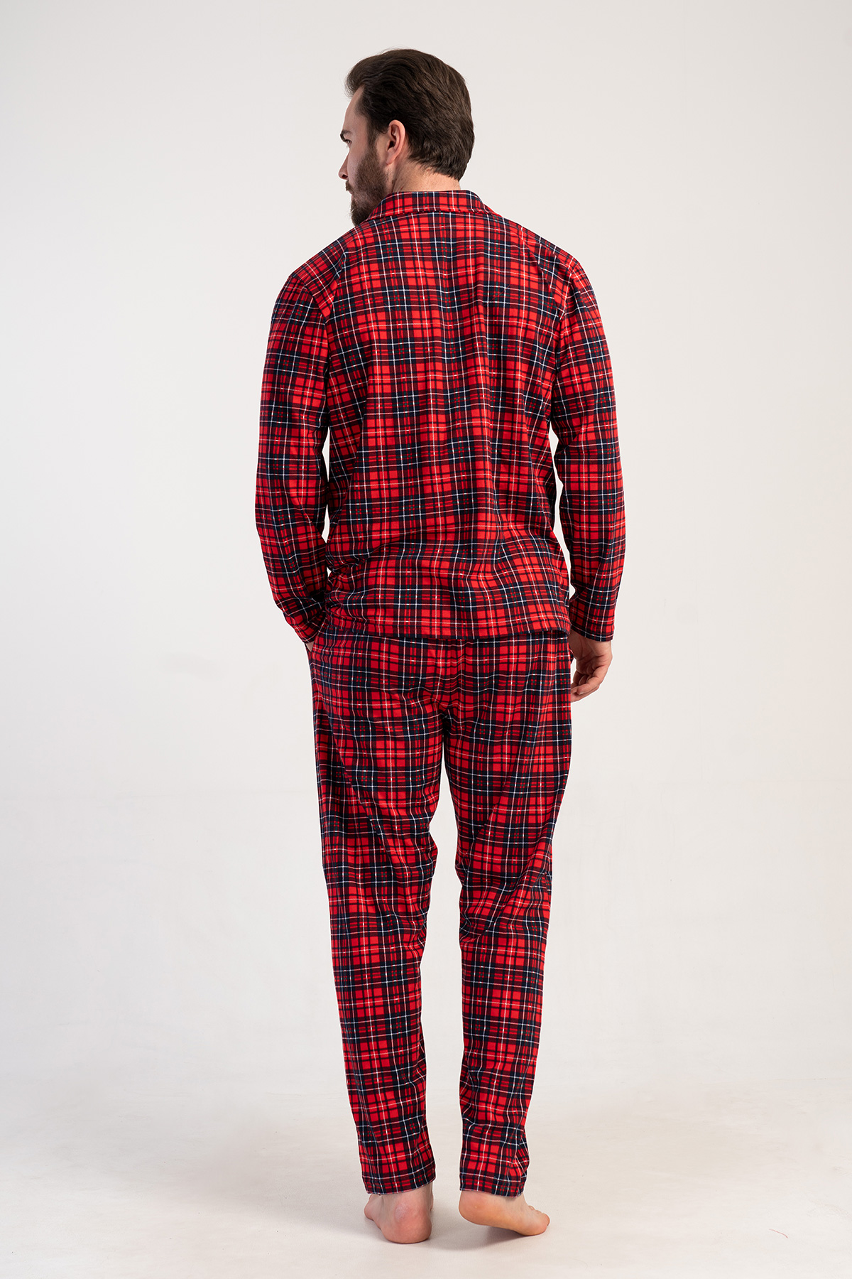 Man Supreme Buttoned Red Plaid Pyjama Set Man Supreme Buttoned Red Plaid Pyjama Set