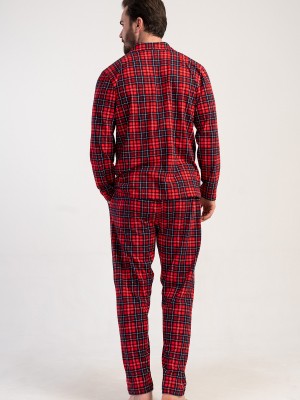 Man Supreme Buttoned Red Plaid Pyjama Set Man Supreme Buttoned Red Plaid Pyjama Set