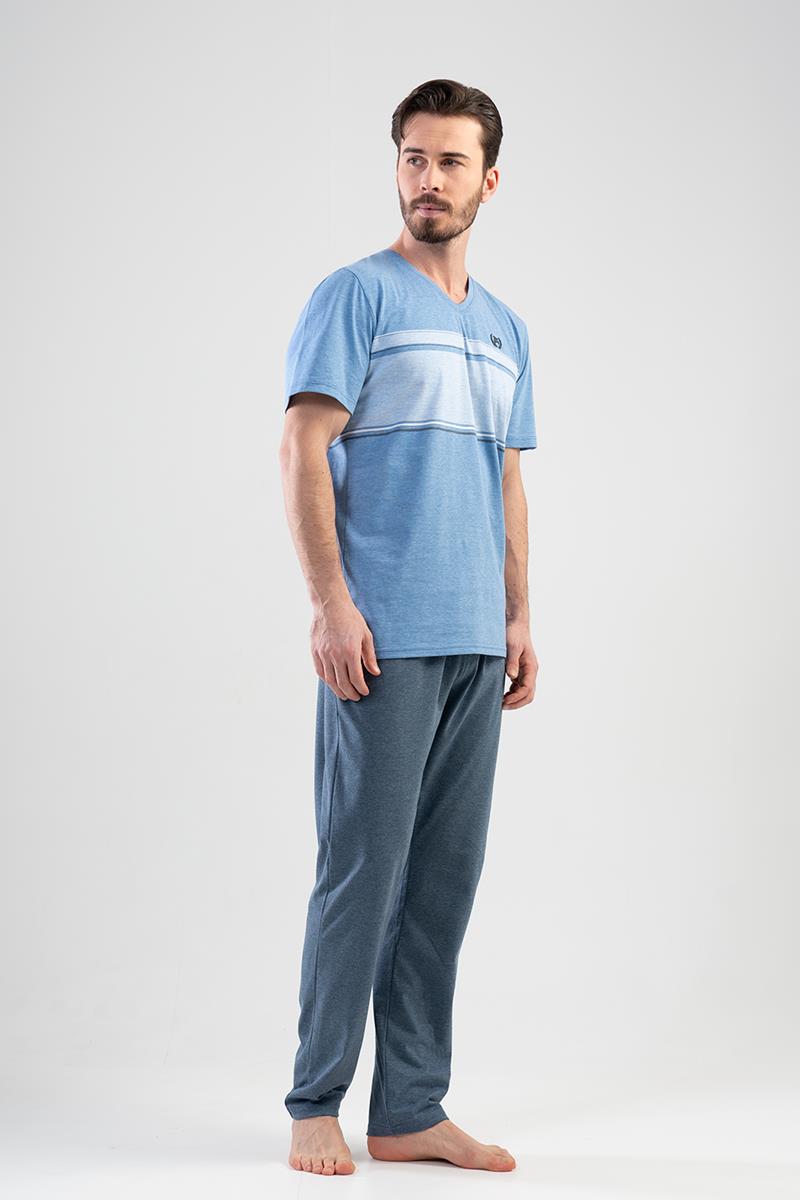 Man V Neck Blue Pyjama Set