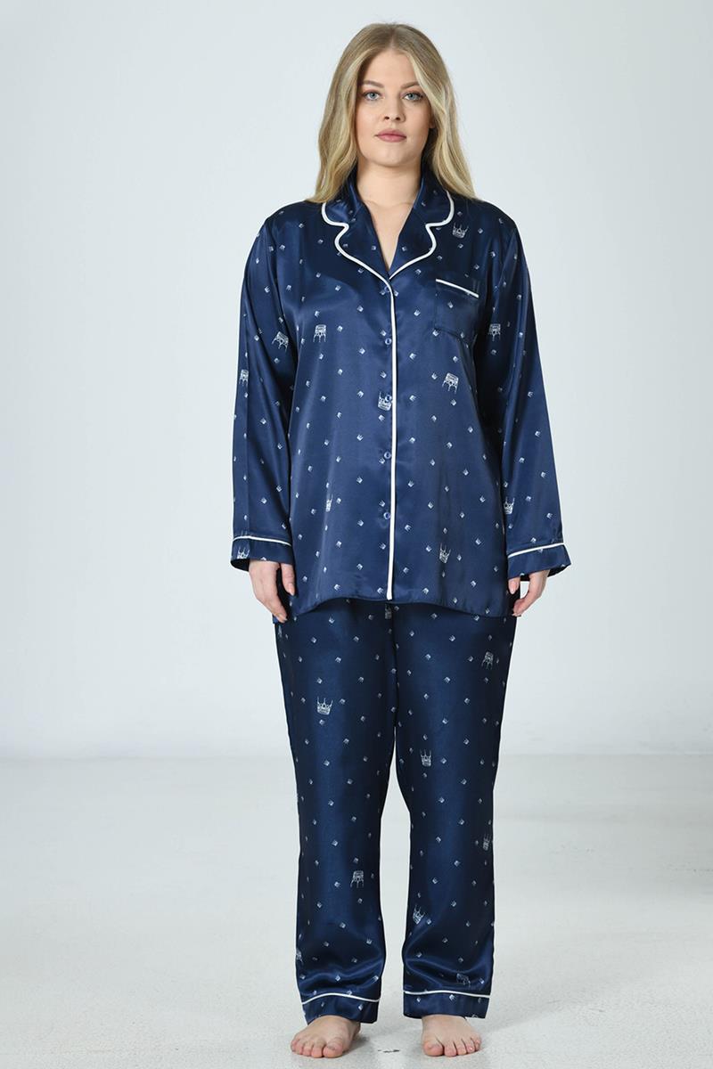 Woman Satin Big Size Dress Blues PJ Set