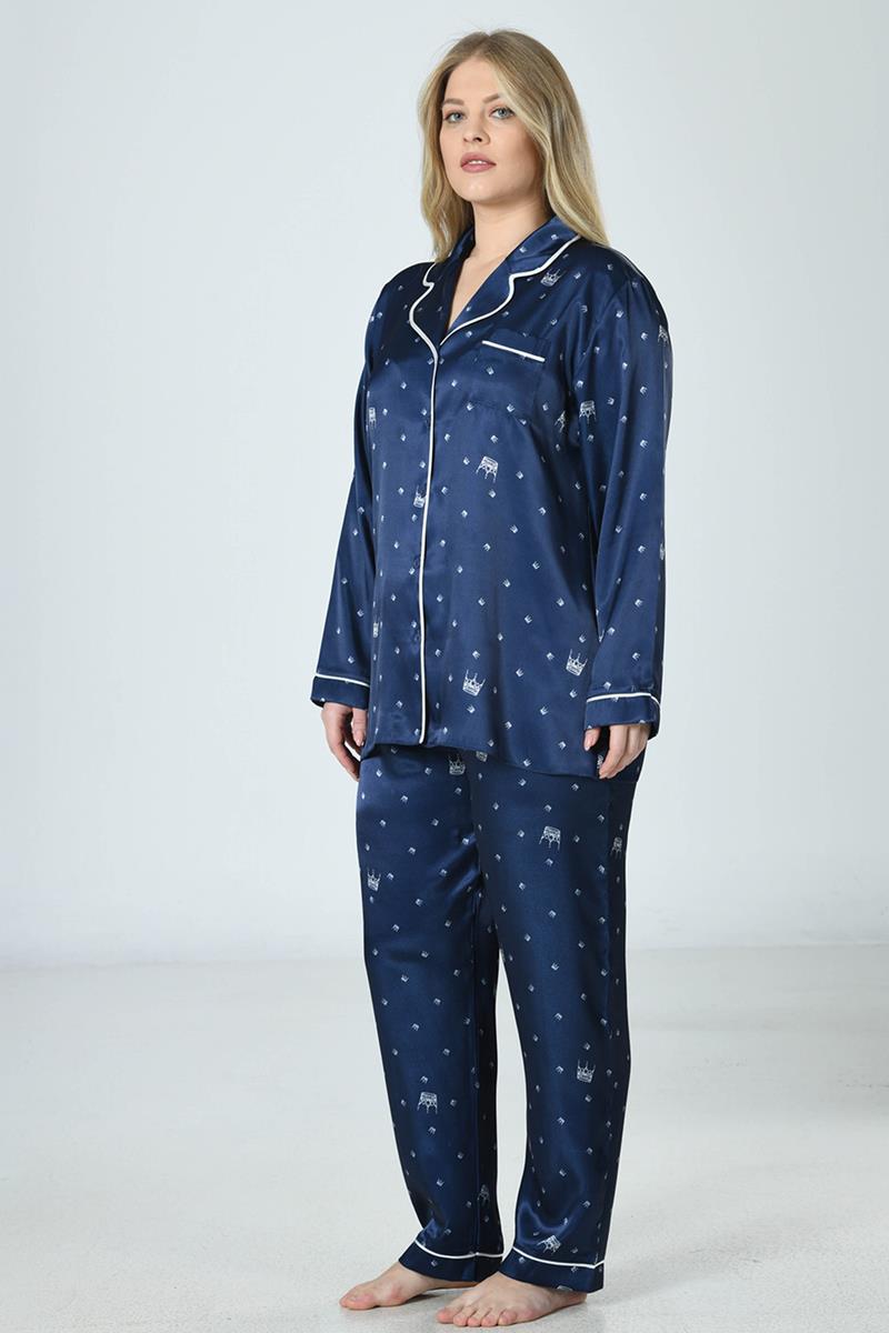 Woman Satin Big Size Dress Blues PJ Set